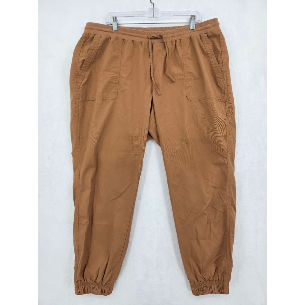 Pact Organic Cotton Poplin Joggers XL Camel Brown Drawstring Elastic Waist Pants